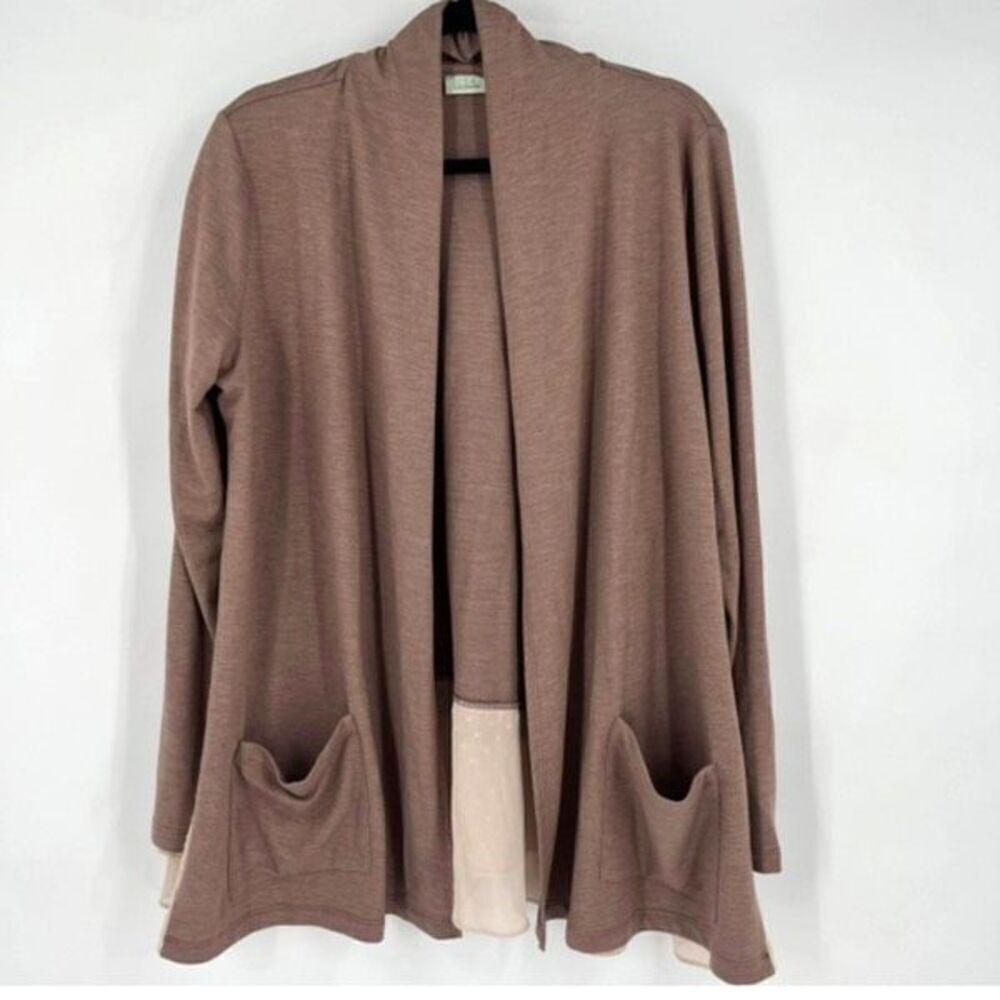Logo Lounge Cardigan Brown Jersey Knit Cream Chiffon Medium Pockets‎ Swiss Dot